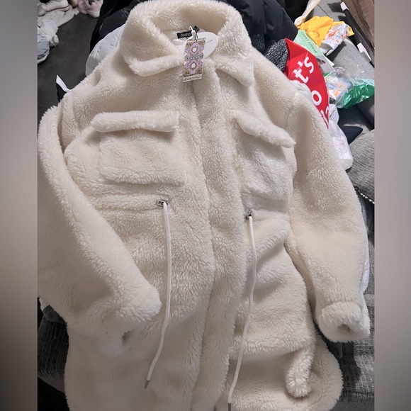 Boohoo Jackets & Blazers - Longline Toddy Feux Fur Jacket CREAM